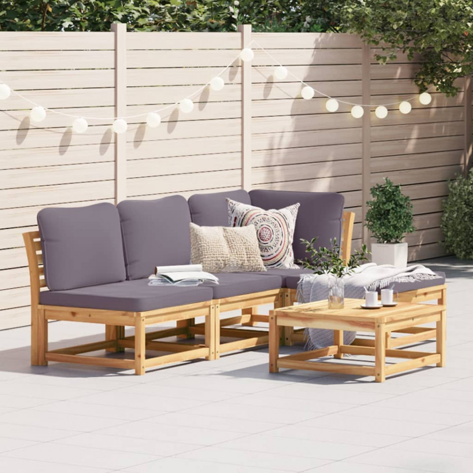 Set mobilier de grădină cu perne, 5 buc., lemn masiv acacia