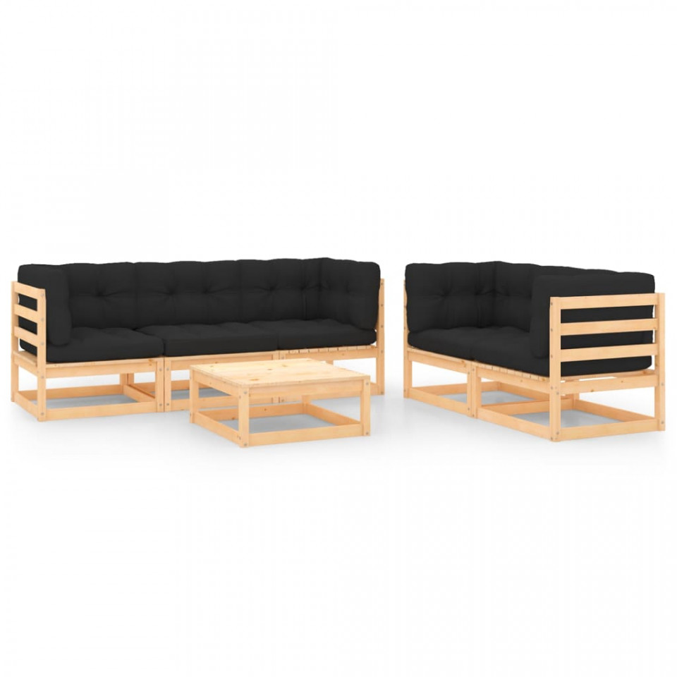 Set mobilier de grădină cu perne, 6 piese, lemn masiv pin
