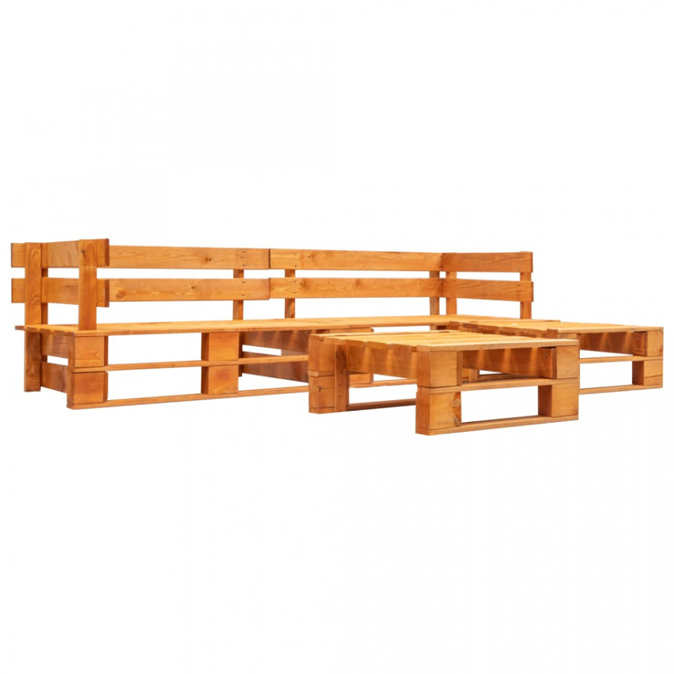 Poza Set mobilier de gradina paleti, 4 piese, maro miere, lemn