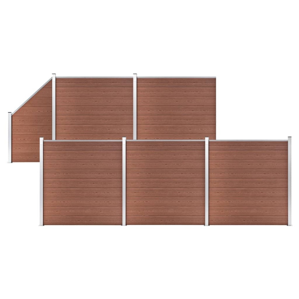 Set panouri gard, 5 pătrate + 1 oblic, maro, 965 x 186 cm, WPC
