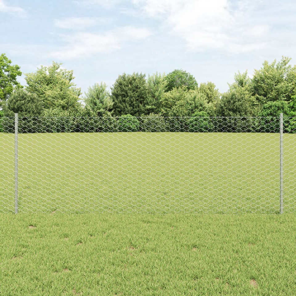 Stâlpi de gard 11 buc U-Channel 80 cm Oțel galvanizat, Gard hexagonal 0.8x25 m Oțel galvanizat