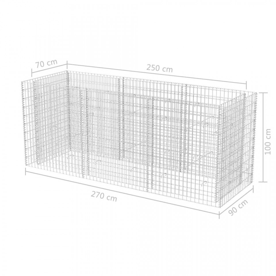 Strat înălțat gabion, 270 x 90 x 100 cm, oțel