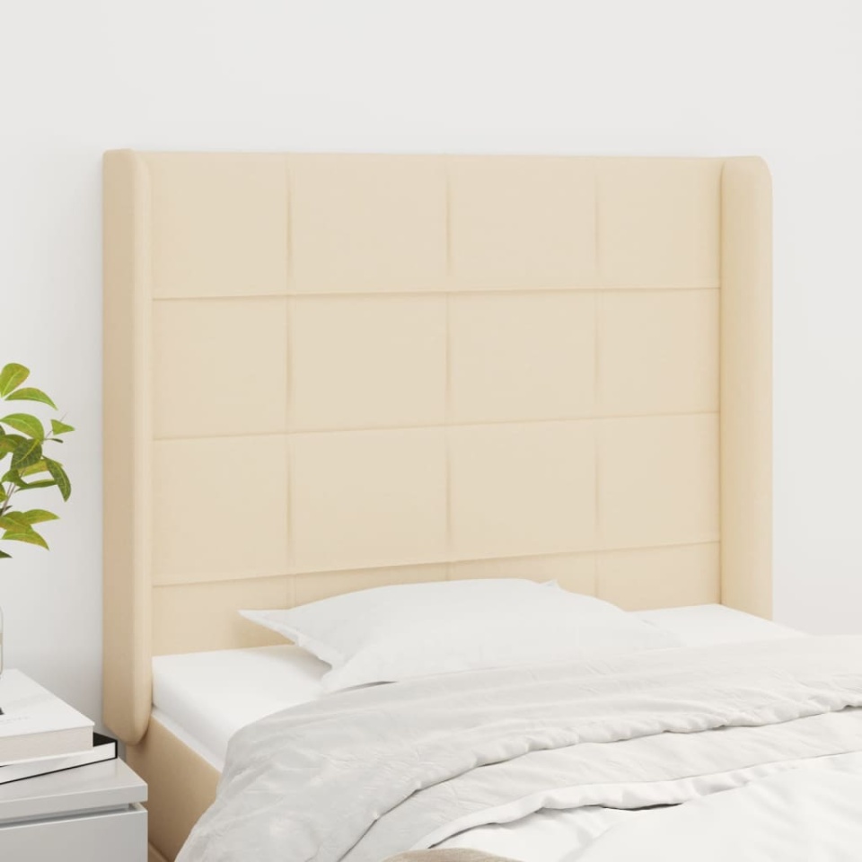 Tăblie de pat cu aripioare, crem, 93x16x118/128 cm, textil