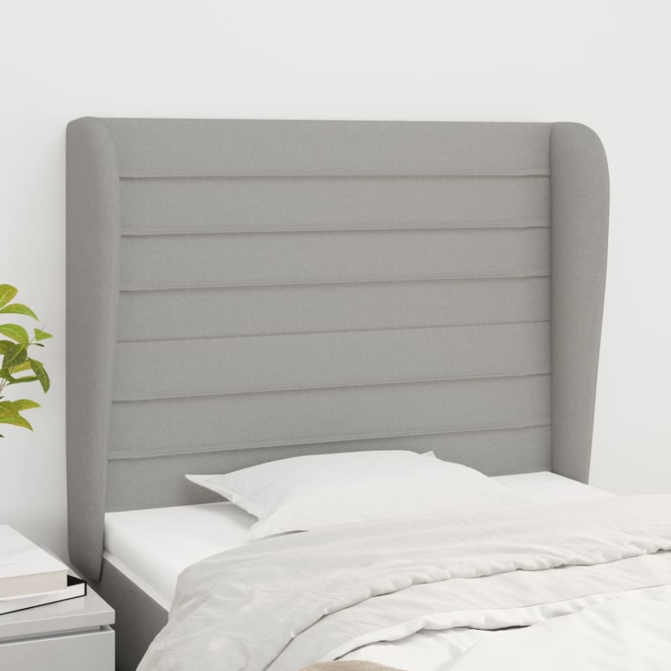 Tăblie de pat cu aripioare gri deschis 103x23x118/128 cm textil