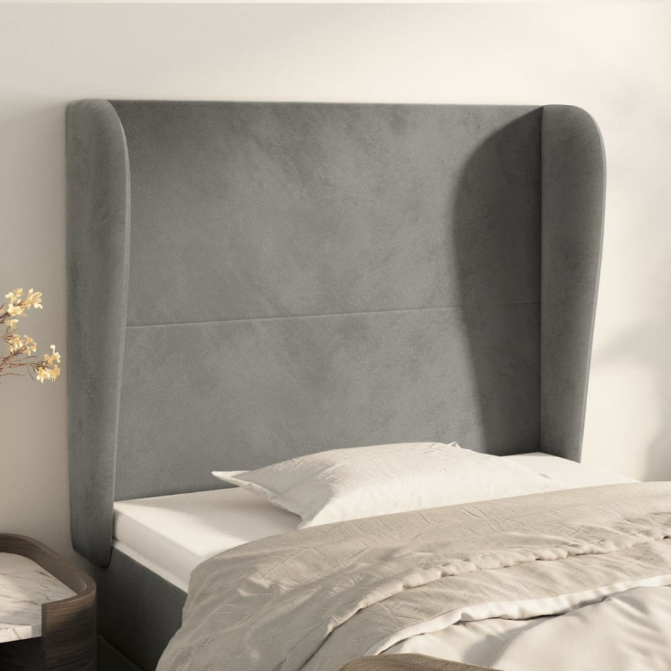 Tăblie de pat cu aripioare gri deschis 103x23x118/128cm catifea
