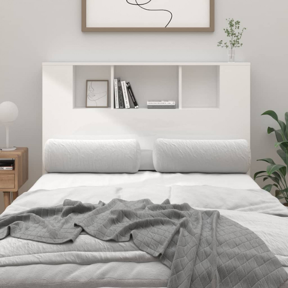Tăblie de pat cu dulap, alb extralucios, 120×18,5×104,5 cm (si imagine noua