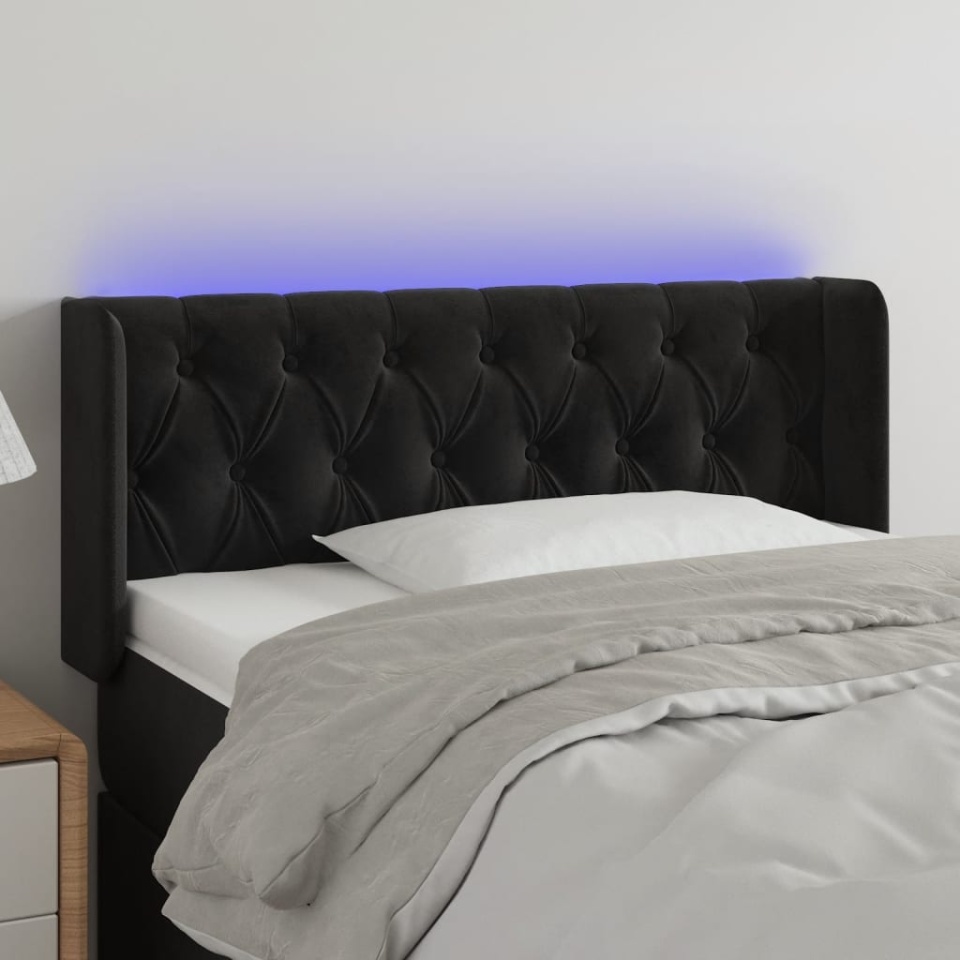 Tăblie de pat cu LED, negru, 93x16x78/88 cm, catifea