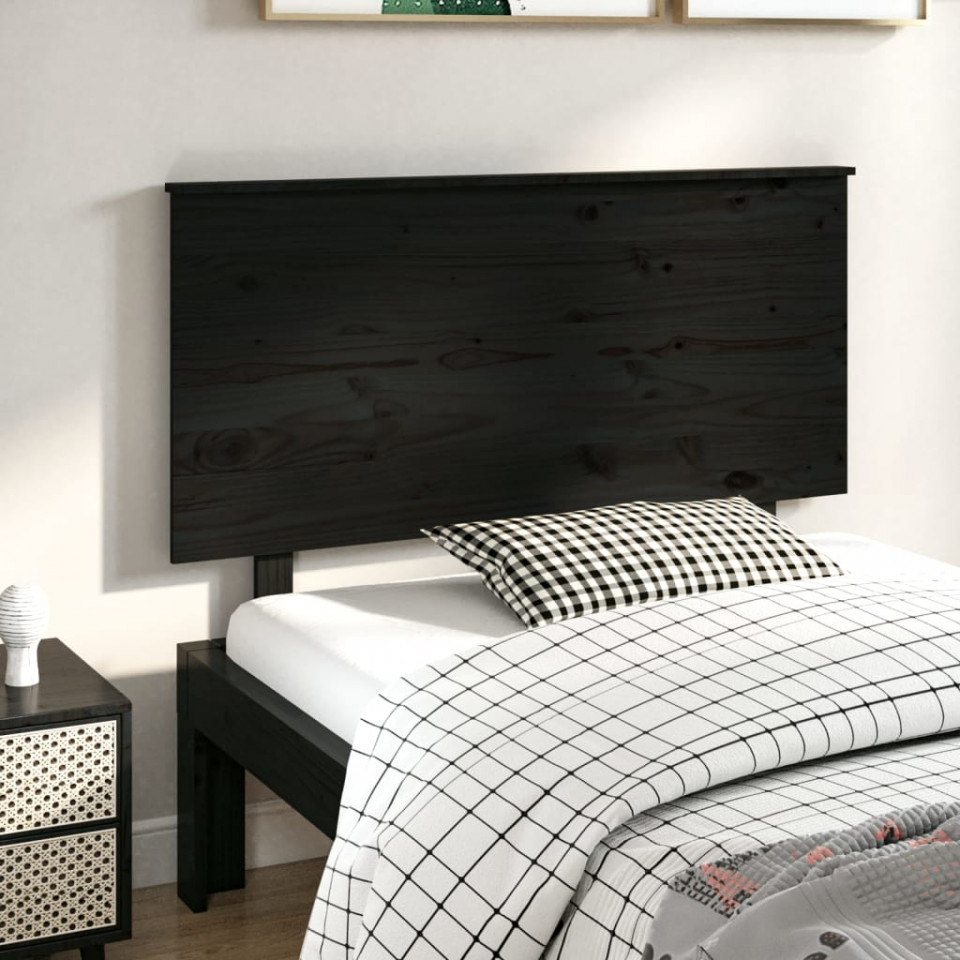 Tăblie de pat, negru, 124x6x82,5 cm, lemn masiv de pin (si imagine noua