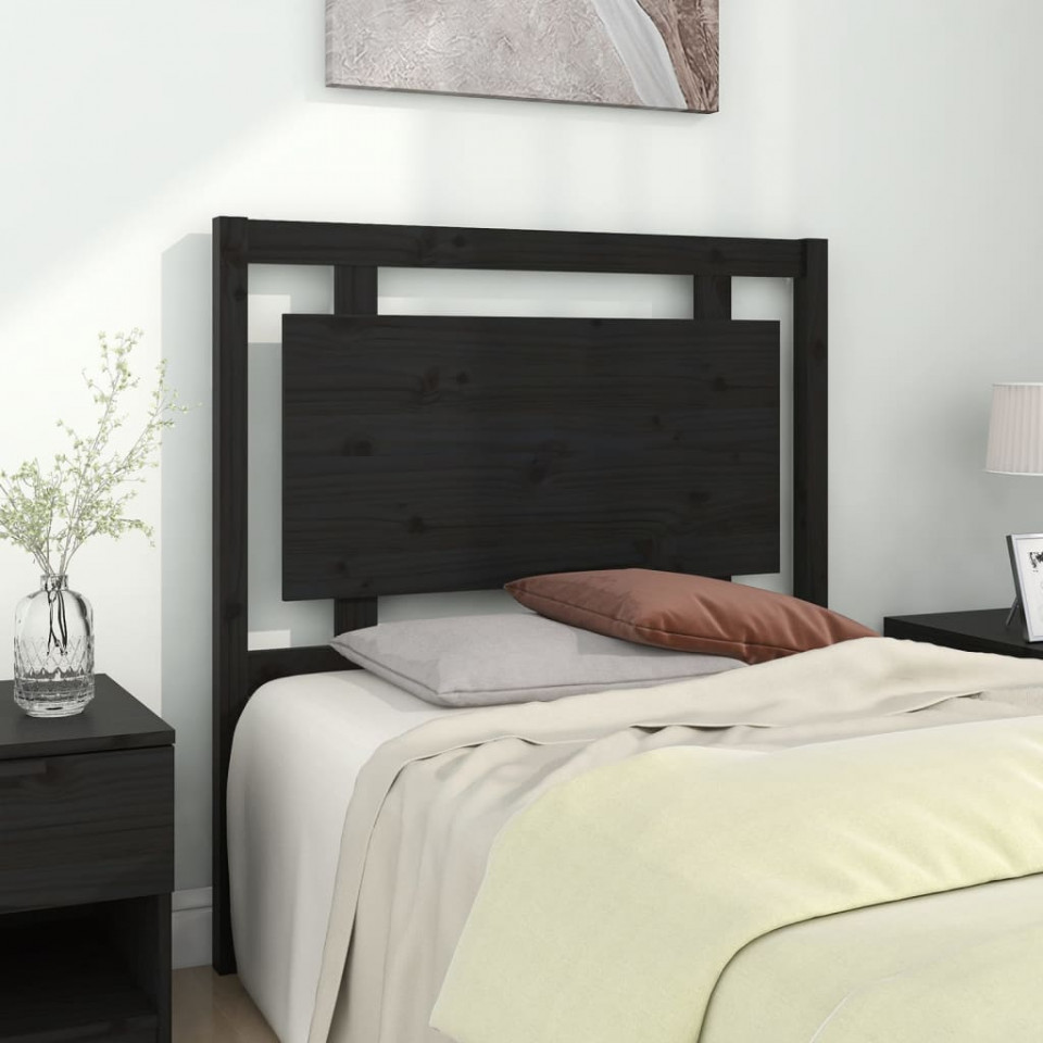 Poza Tablie de pat, negru, 95,5x4x100 cm, lemn masiv de pin