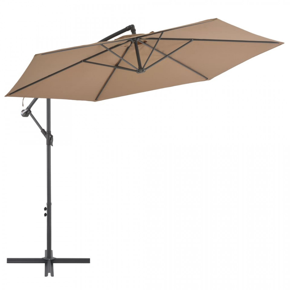 Umbrelă suspendată cu stâlp din aluminiu, 300 cm, gri taupe