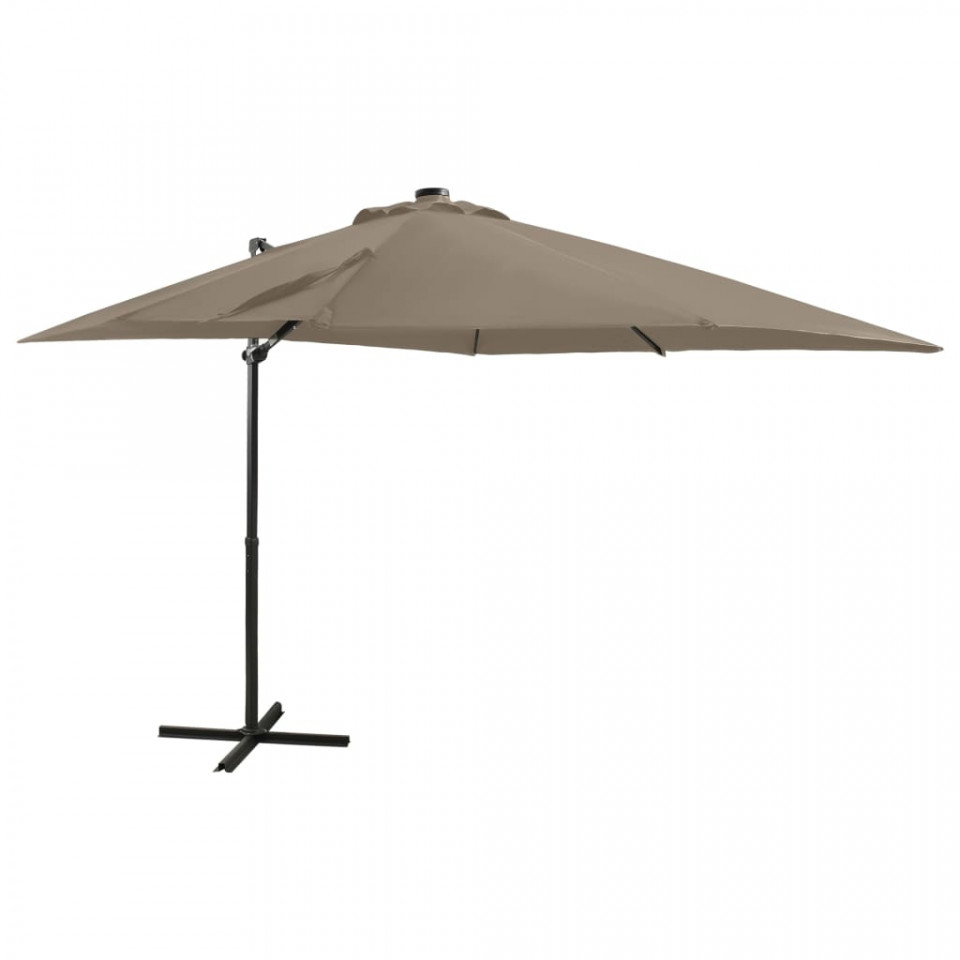 Umbrela suspendata cu stalp si LED-uri, gri taupe, 250 cm