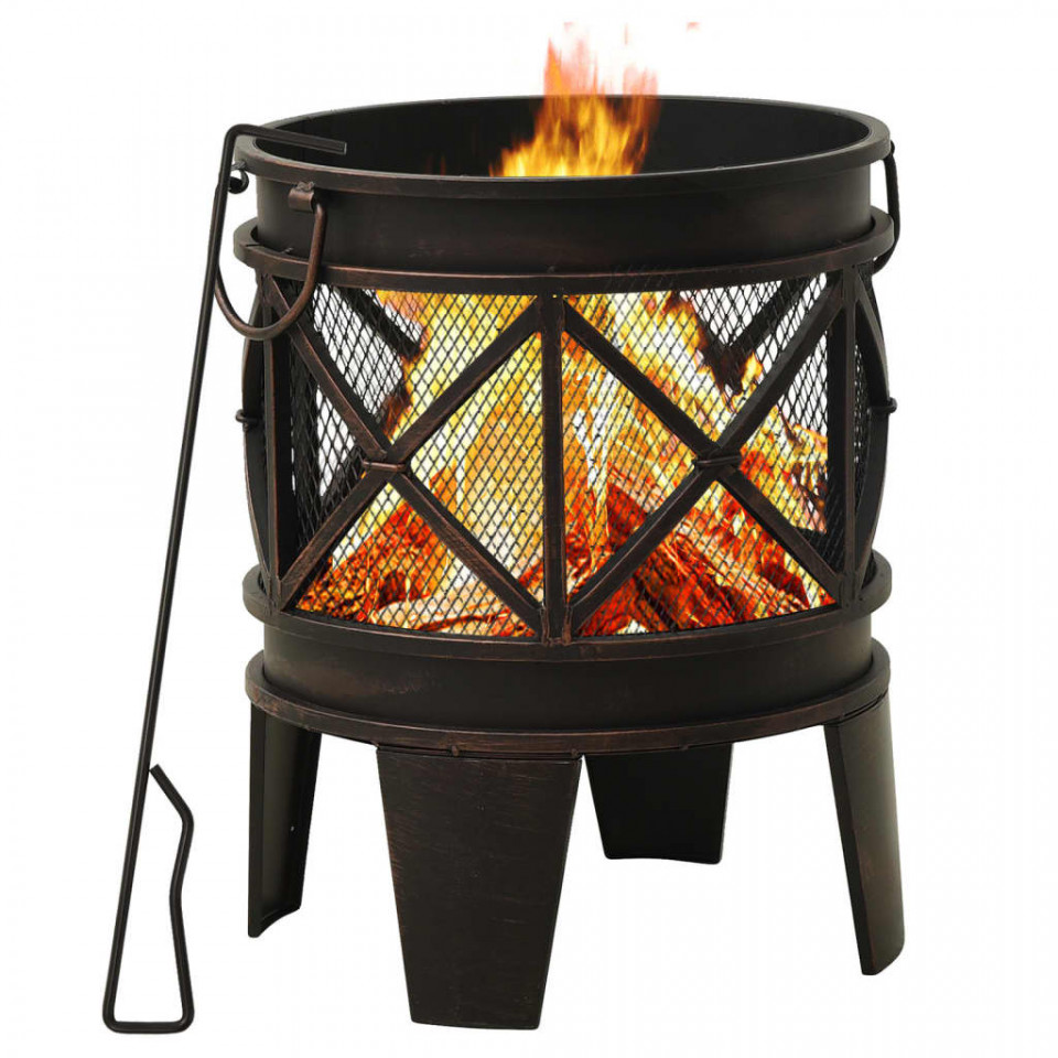 Vatră de foc rustică, cu vătrai, Φ42×54 cm, oțel casa