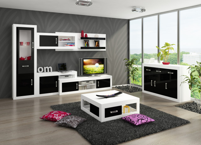 Verin Set 7 (Mobila Sufragerie De Perete) White/Black High Gloss