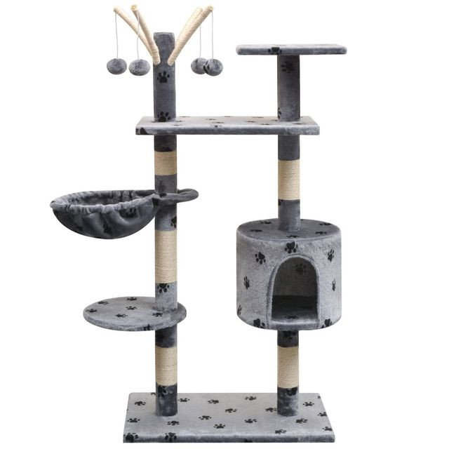 Ansamblu pisici, funie de sisal, 125 cm, imprimeu lăbuțe, gri 125