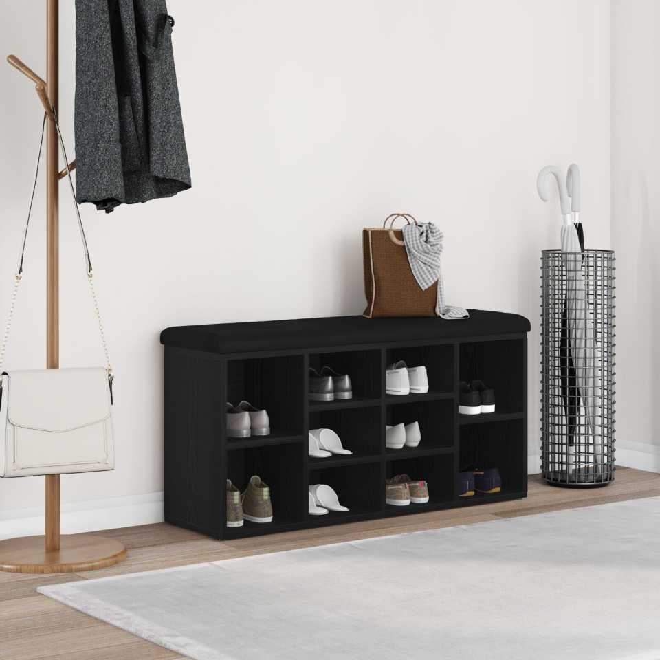 Bancă de depozitare Negru Stejar 100x30x48 cm Lemn prelucrat