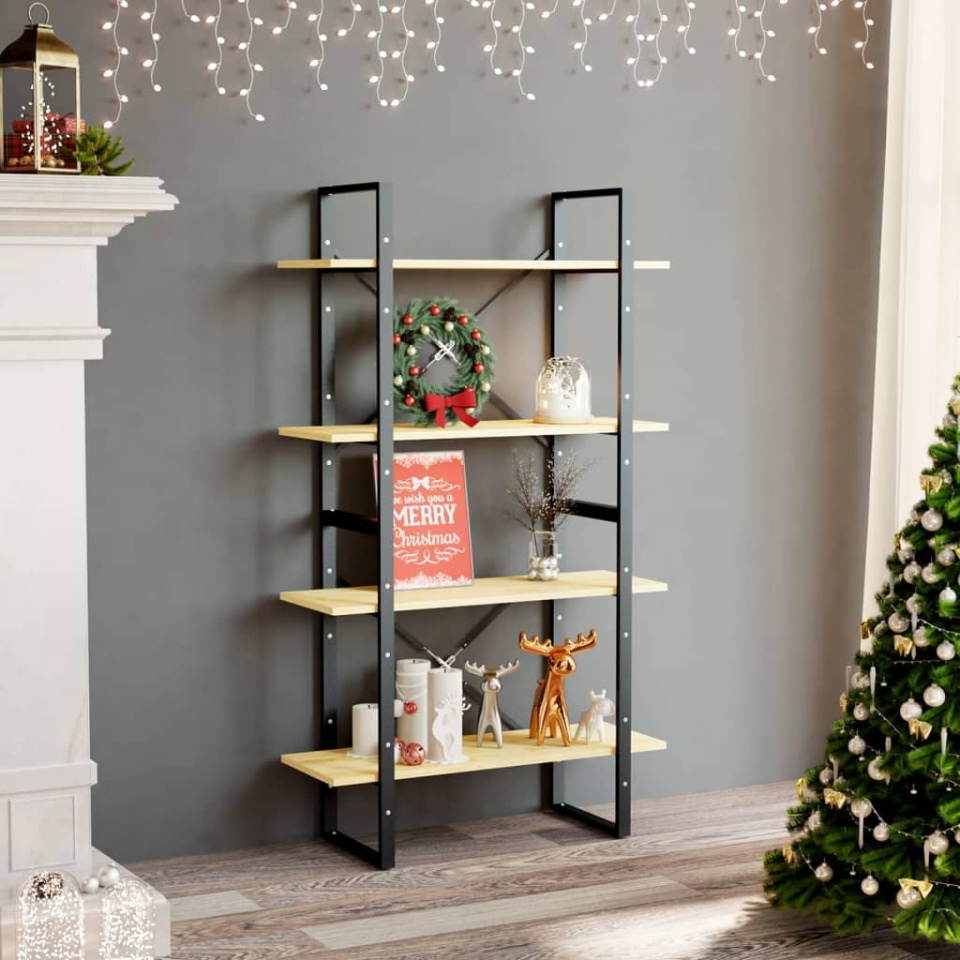 Bibliotecă cu 4 rafturi, 80x30x140 cm, lemn masiv de pin