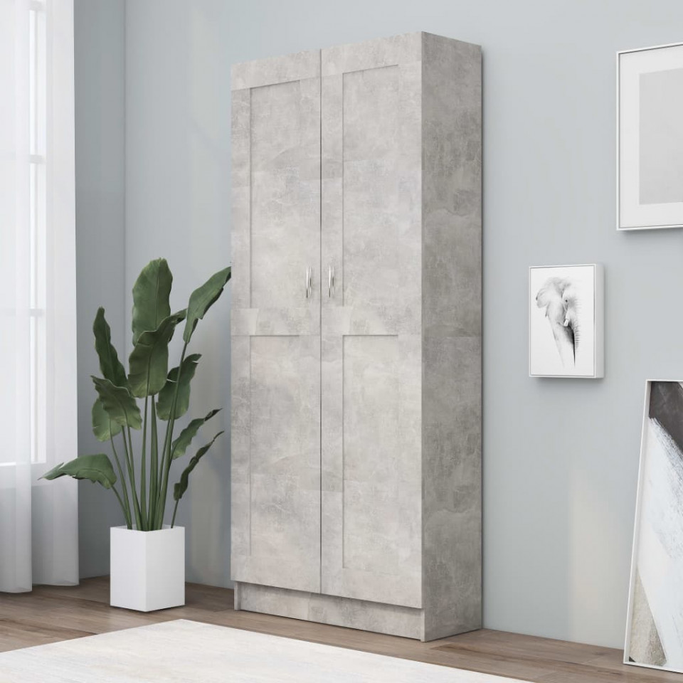 Bibliotecă, gri beton, 82,5 x 30,5 x 185,5 cm, PAL