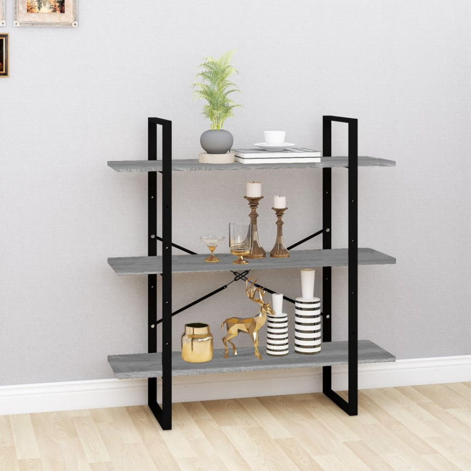Bibliotecă, gri sonoma, 100x30x105 cm, lemn prelucrat