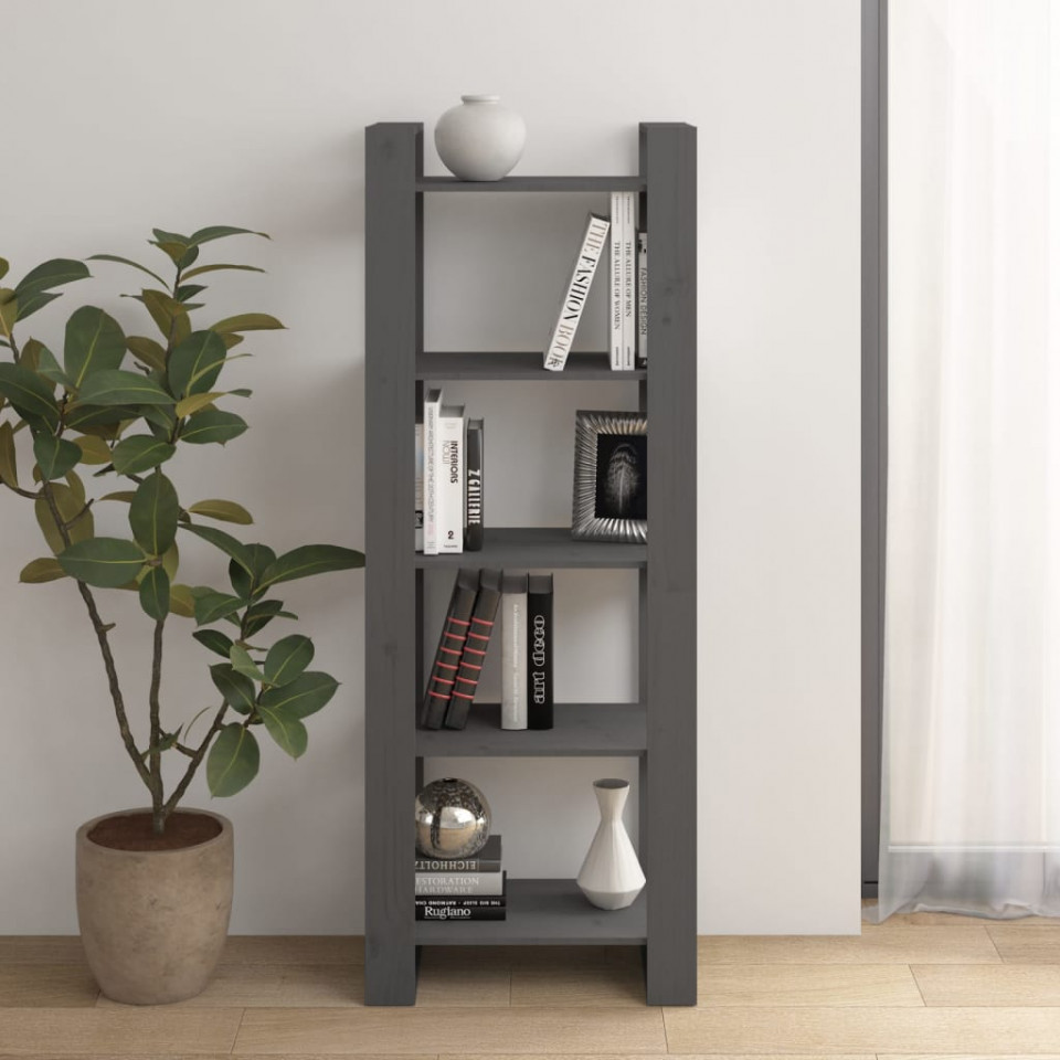 Bibliotecă/separator cameră, gri, 60x35x160 cm, lemn masiv