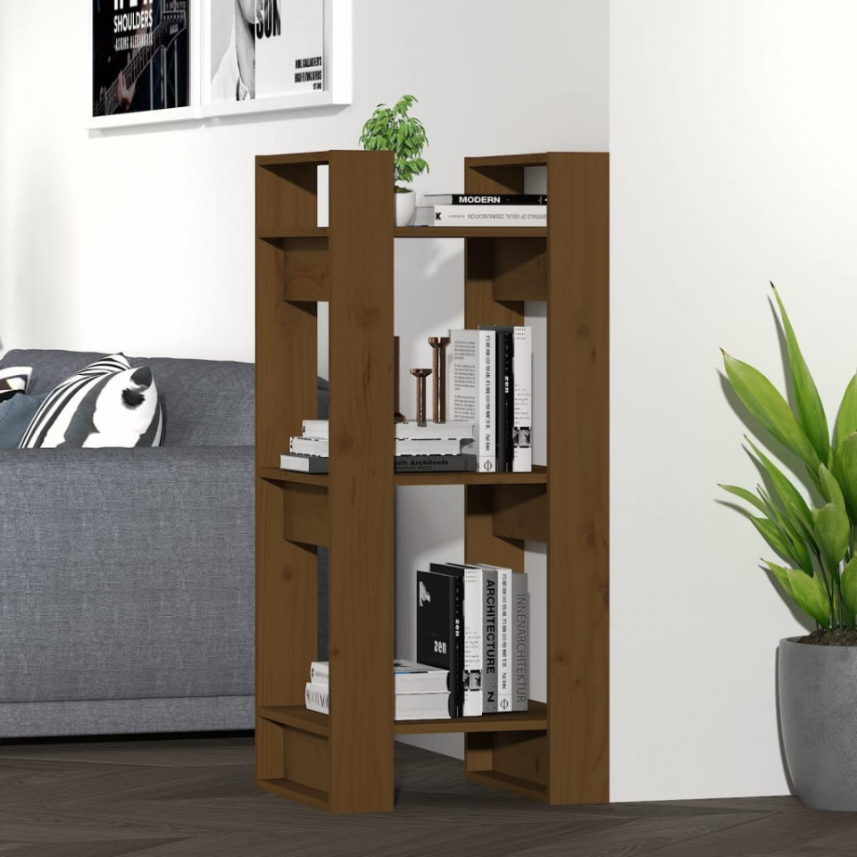 Bibliotecă/separator cameră maro miere, 41x35x91 cm, lemn masiv