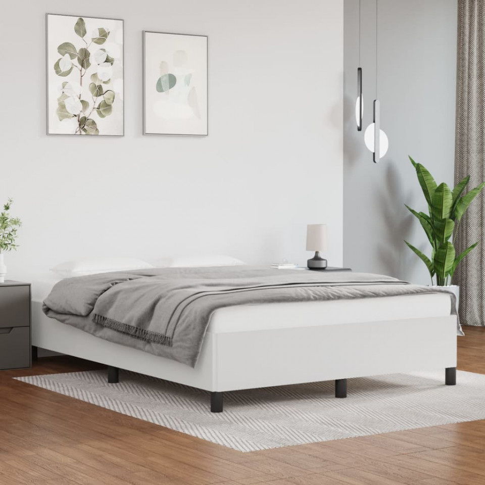 Cadru de pat, alb, 140x200 cm, piele ecologică