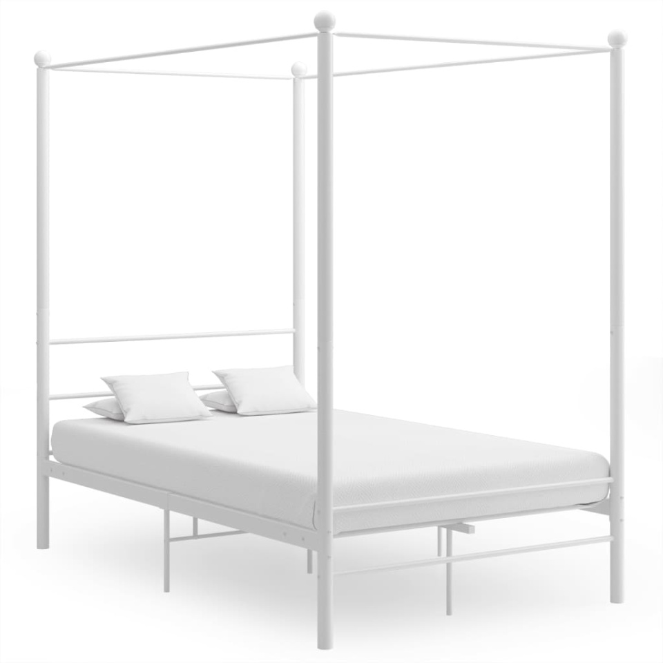 Cadru de pat cu baldachin, alb, 140x200 cm, metal