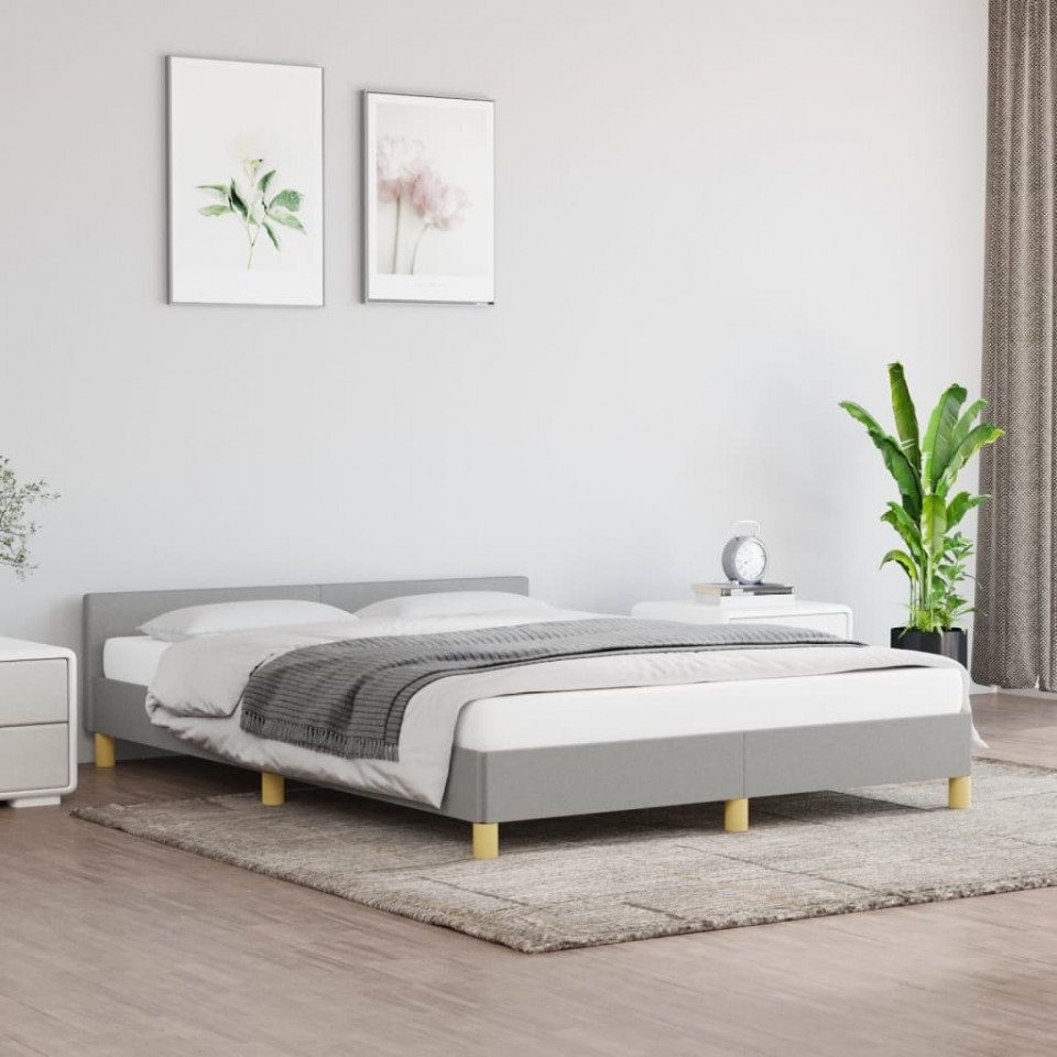 Cadru de pat cu tăblie, gri deschis, 140x200 cm, textil