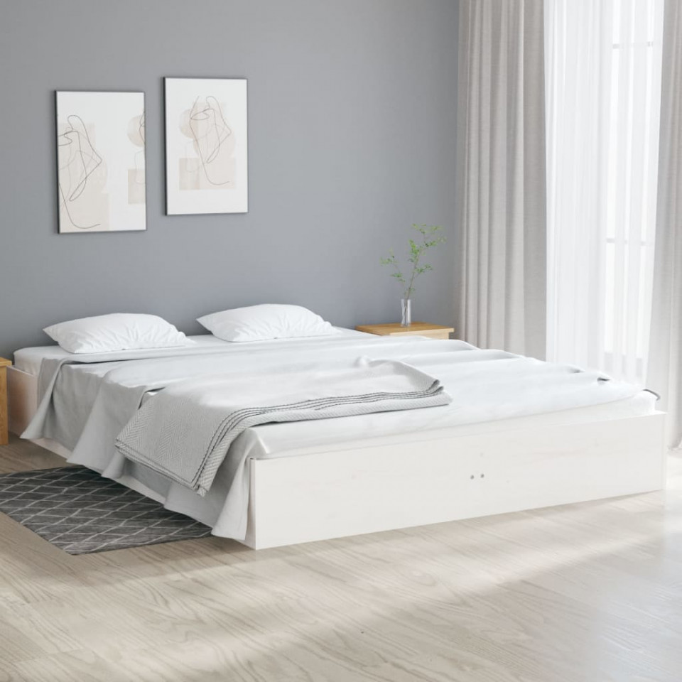Cadru de pat dublu 4FT6, alb, 135x190 cm, lemn masiv