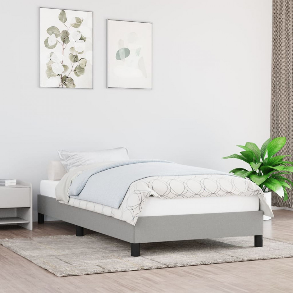 Cadru de pat, gri deschis, 90x200 cm, material textil