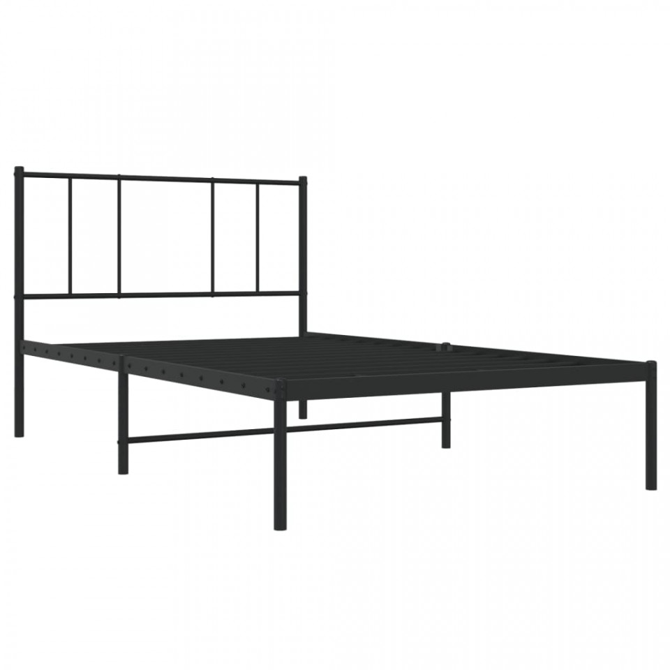 Cadru de pat metalic cu tăblie, negru, 100x190 cm