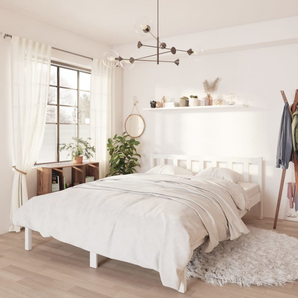 Cadru de pat uk double, alb, 135x190 cm, lemn masiv de pin