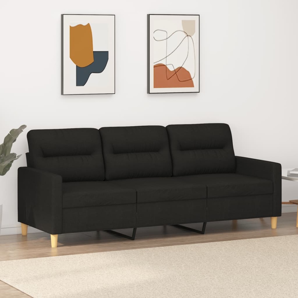Canapea cu 3 locuri, negru, 180 cm, material textil
