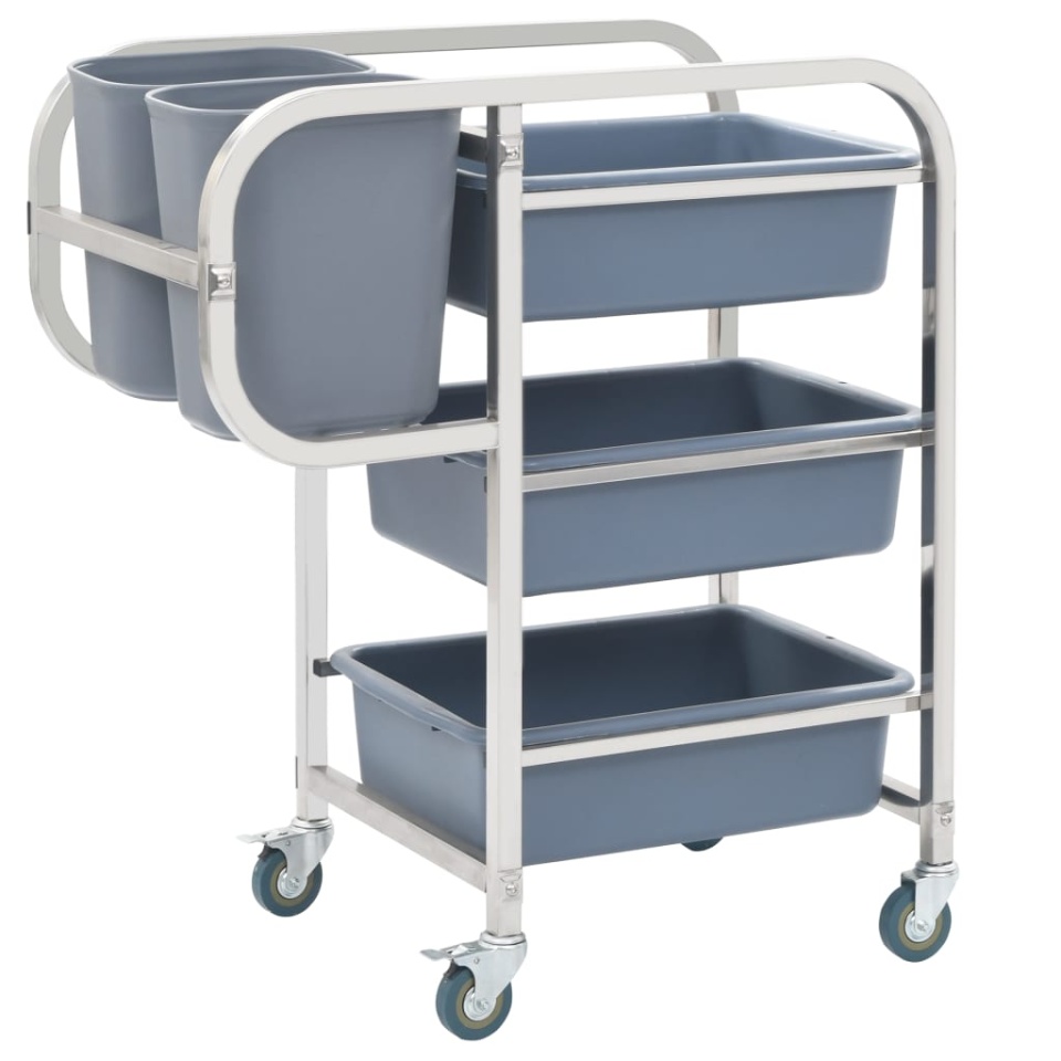 Cărucior de bucătărie cu recipiente din plastic, 82x43,5x93 cm
