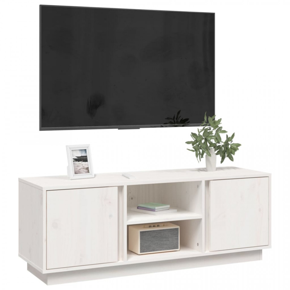 Comodă TV, alb, 110x35x40,5 cm, lemn masiv de pin