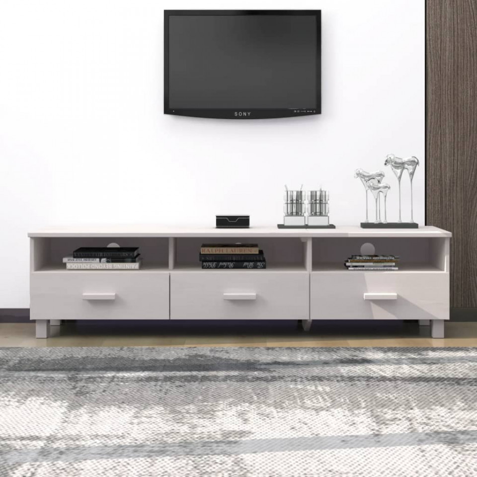 Comodă TV, alb, 158x40x40 cm, lemn masiv de pin