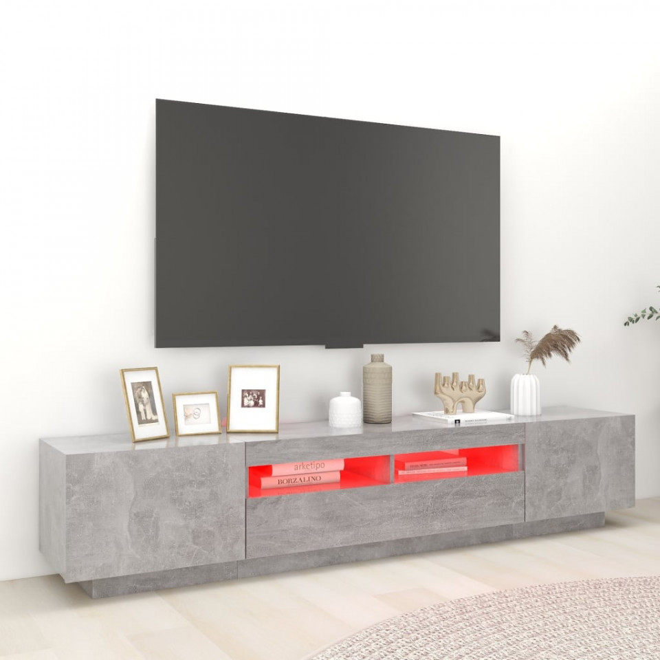 Comodă TV cu lumini LED, gri beton, 200x35x40 cm