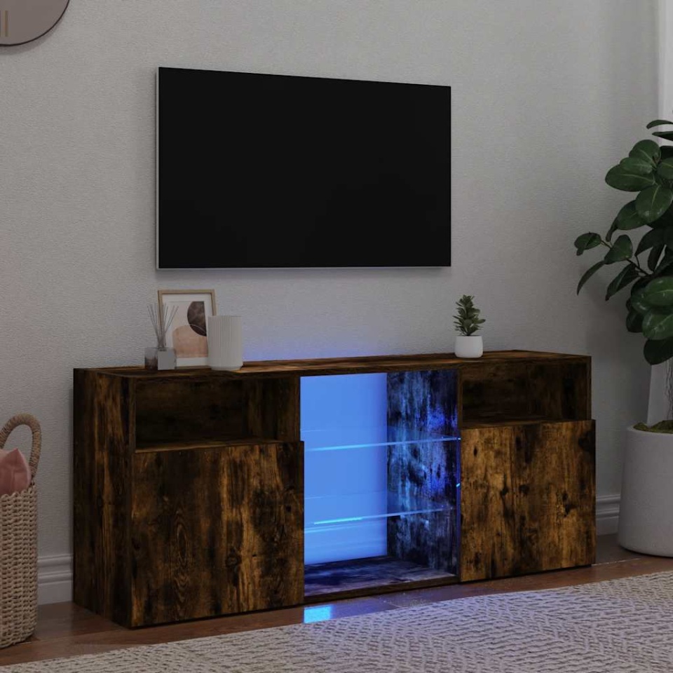 Comodă TV cu lumini LED, stejar fumuriu, 120x30x50 cm