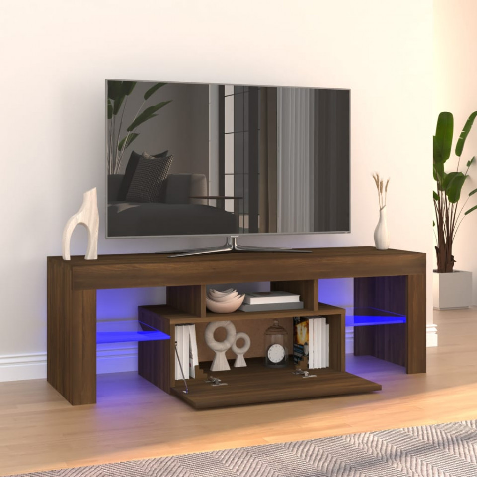 Comodă TV cu lumini LED, stejar maro, 120x35x40 cm 120x35x40 imagine noua