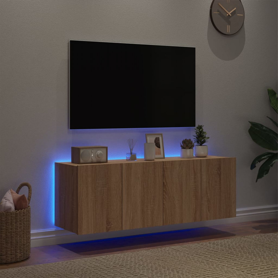 Comodă TV de perete cu LED, 2 buc. stejar sonoma, 60x35x41 cm
