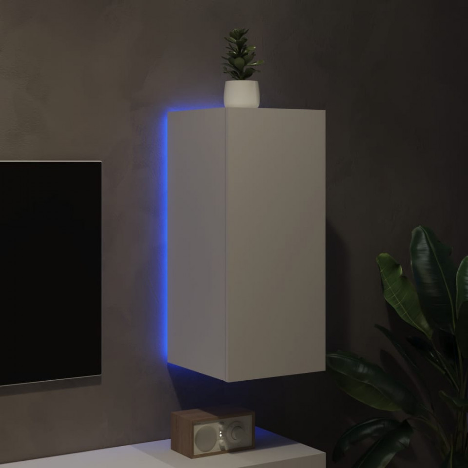 Comodă TV de perete cu lumini LED, alb, 30,5x35x70 cm