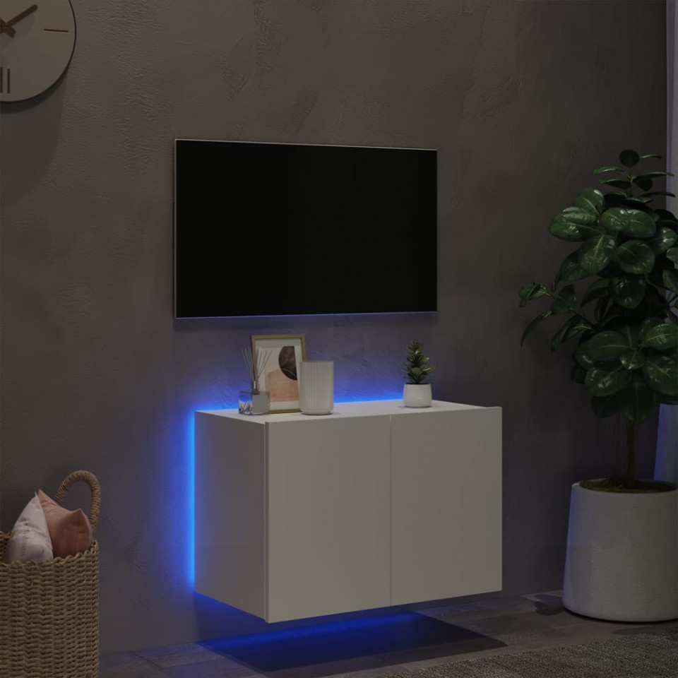 Comodă TV de perete cu lumini LED, alb, 60x35x41 cm
