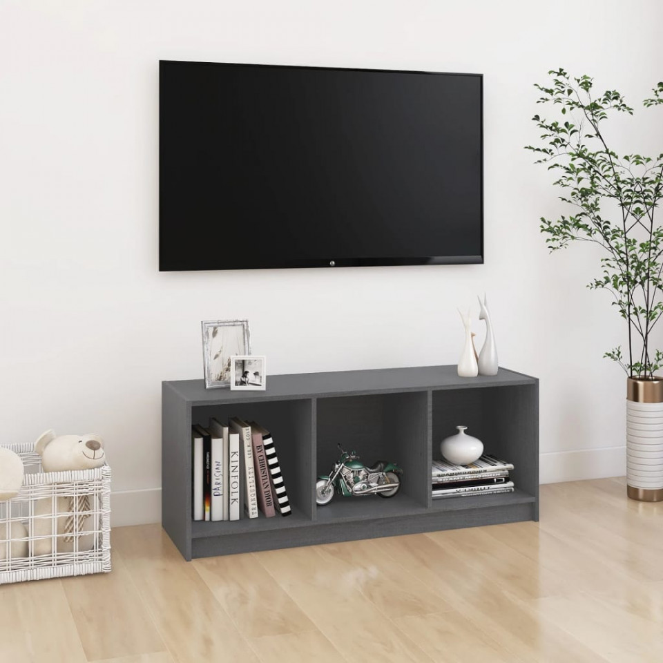 Comodă tv, gri, 104x33x41 cm, lemn masiv de pin