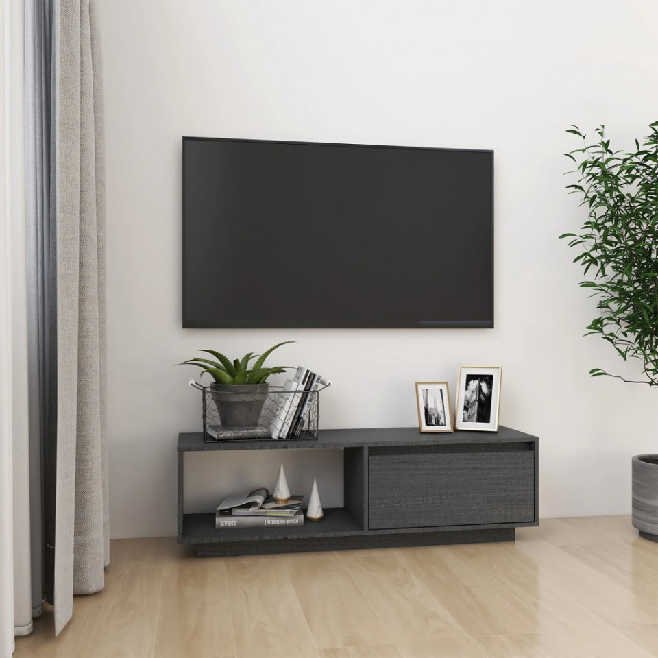 Poza Comoda TV, gri, 110x30x33,5 cm, lemn masiv de pin