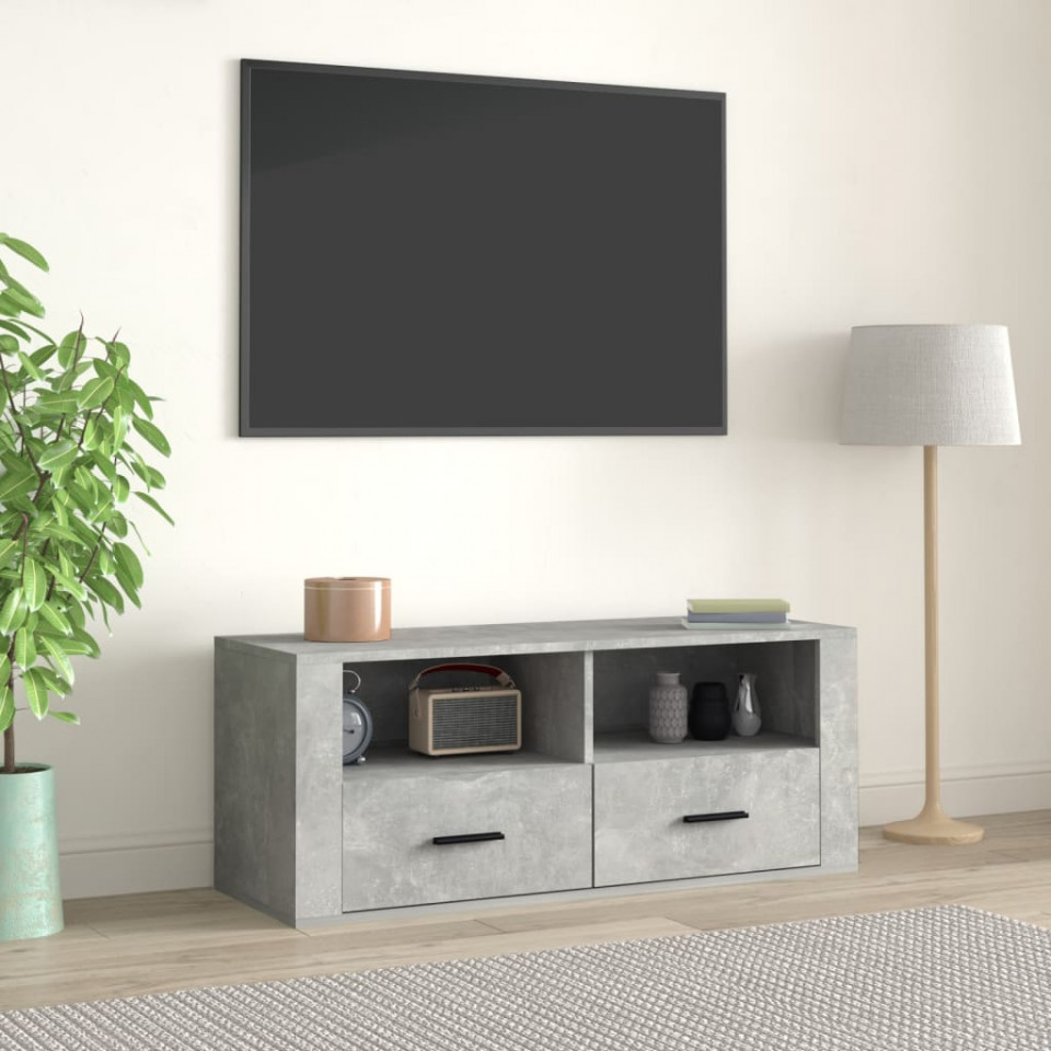 Poza Comoda TV, gri beton, 100x35x40 cm, lemn prelucrat
