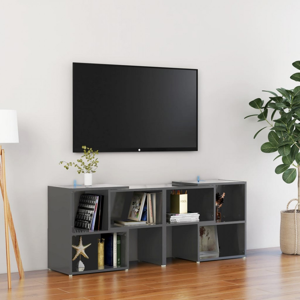 Comodă tv, gri extralucios, 104x30x52 cm, pal