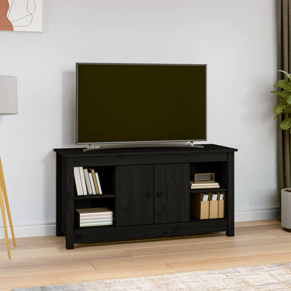 Poza Comoda TV, negru, 103x36,5x52 cm, lemn masiv de pin