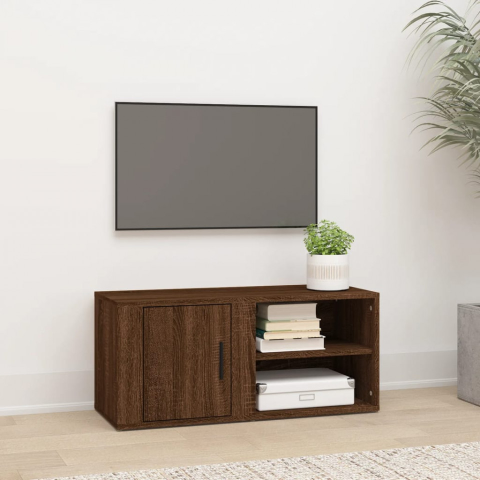 Poza Comoda TV, stejar maro, 80x31,5x36 cm, lemn prelucrat
