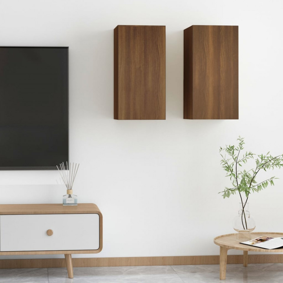 Comode tv, 2 buc., stejar maro, 30,5x30x60 cm lemn prelucrat