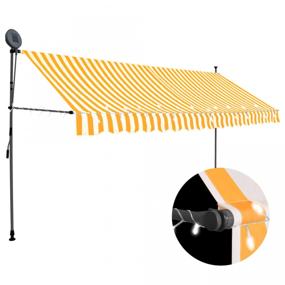 Copertină retractabilă manual cu LED, alb & portocaliu, 400 cm