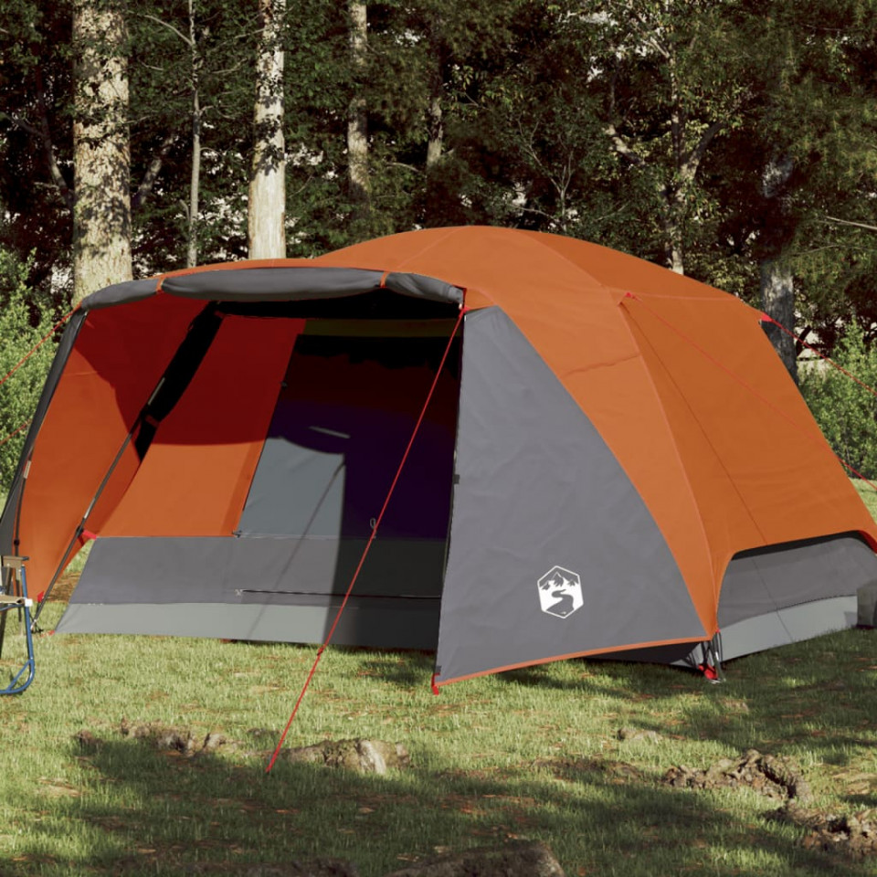 Cort camping 6 persoane gri/portocaliu 412x370x190cm tafta 190T